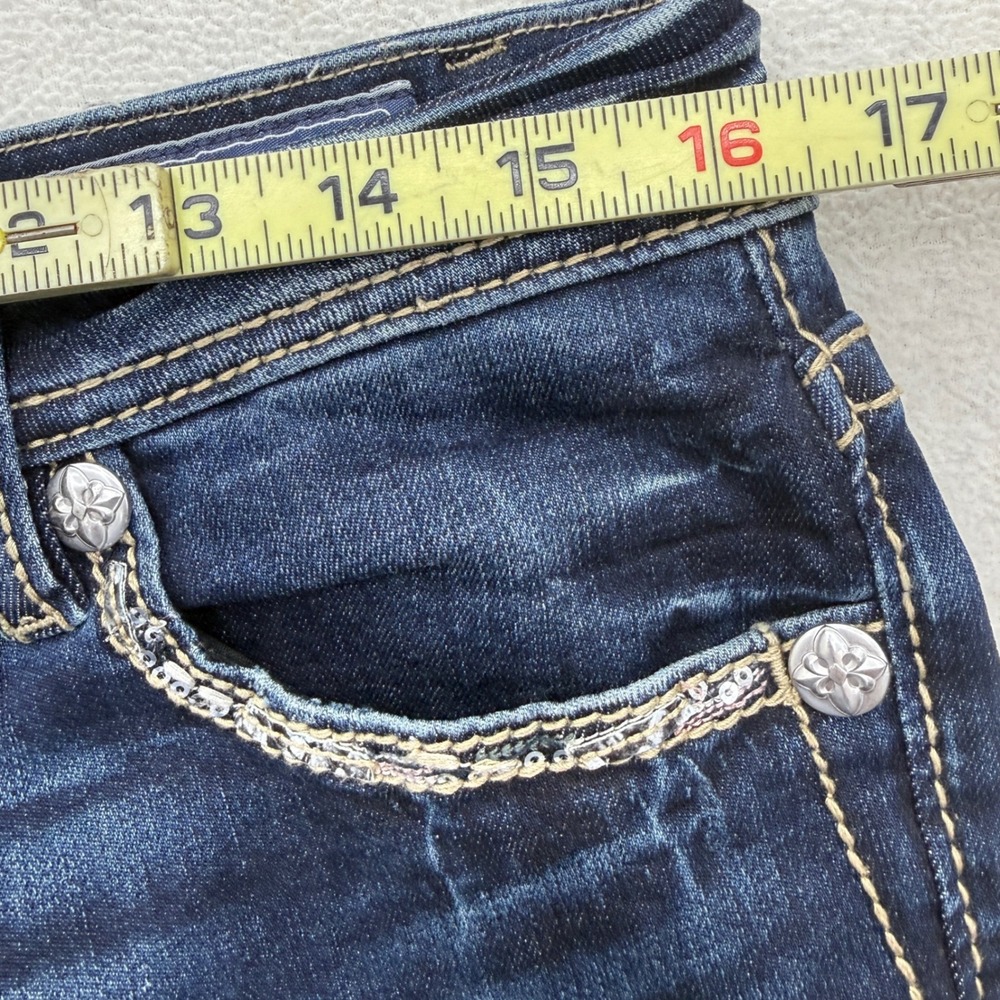 Miss Me Easy Skinny Jeans Womens 29 Dark Wash Mid Rise Embellished Sequin - Picture 7 of 8
